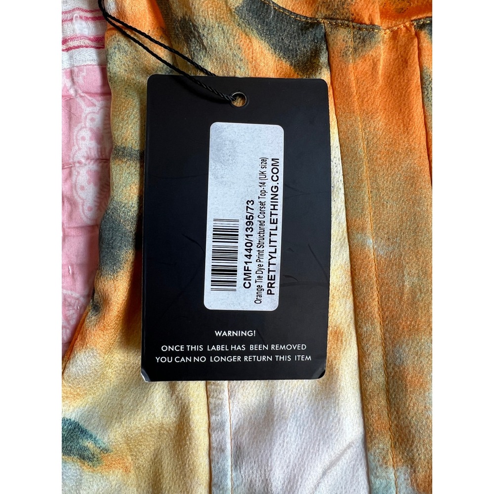 PrettyLittleThing Orange Tie Dye Structured Corset Top SZ 10 Summer Festival - Picture 3 of 7